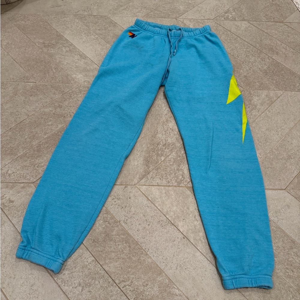 Aviator Nation Blue Joggers with Yellow Lightning Bolt